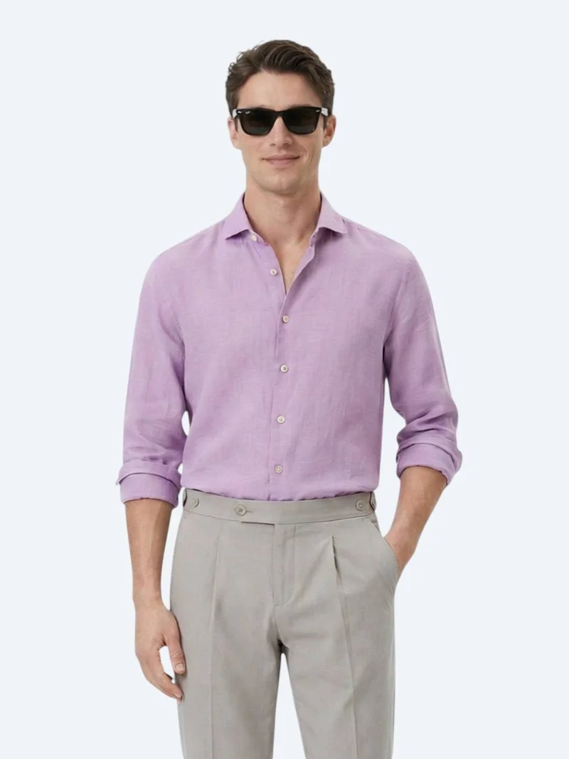 Kip Lilac Plain Regular Fit Long Weaving Casual Cotton Blended Shirt