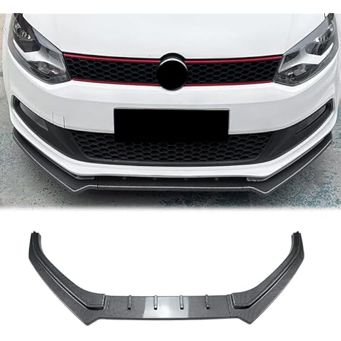 FINMOKAL Car Front Bumper Lip Chin Splitter Spoiler Air Dam Body Kit Compatible with VW Polo MK5 6R GTI 2010-2014, Carbon Fiber Look - Image 1