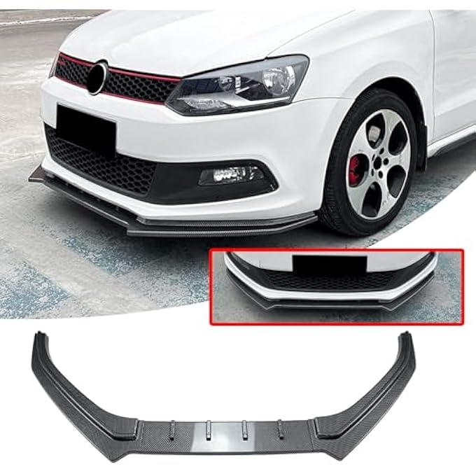FINMOKAL Car Front Bumper Lip Chin Splitter Spoiler Air Dam Body Kit Compatible with VW Polo MK5 6R GTI 2010-2014, Carbon Fiber Look - Image 2