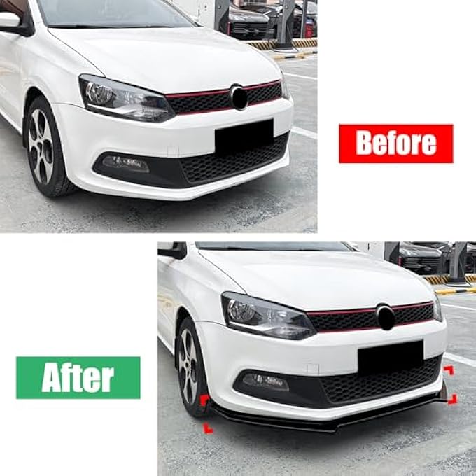 FINMOKAL Car Front Bumper Lip Chin Splitter Spoiler Air Dam Body Kit Compatible with VW Polo MK5 6R GTI 2010-2014, Carbon Fiber Look - Image 4
