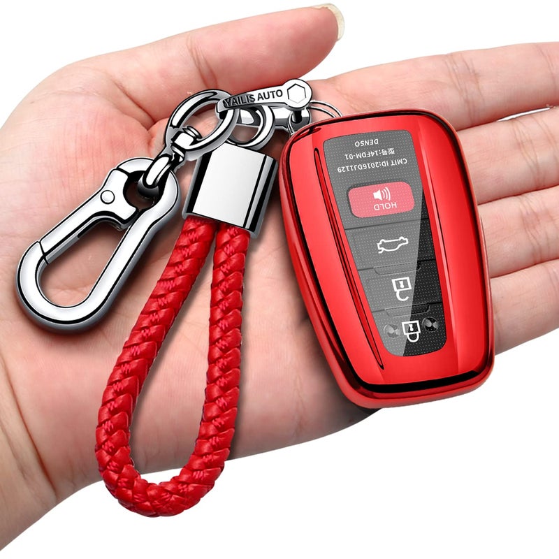 Autophone for Toyota Rav4 Key Fob Cover with Keychain Soft TPU Key Shell Case,Compatible With 2019-2025 Rav4 Smart Key-Red