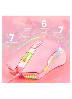 onikuma RGB 6400 DPI Wired Gaming Mouse Breathing LED Optical USB 7 Buttons Gamer Computer Pink Mice for Laptop PC Desktop  - Image 3