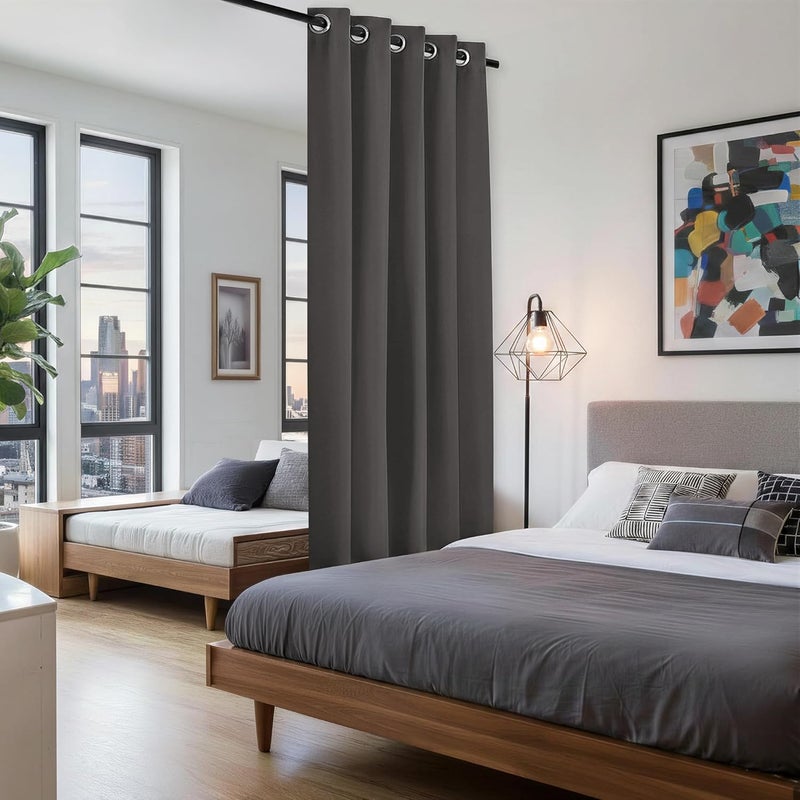 BONZER Room Dividers Curtain - Room Darkening Privacy Noise Reduce Thermal Insulating Window Curtains for Bedroom Living Room Doorway, 108L x 60W Inch (9L x 5W ft), 1 Panel, Dark Grey - Image 4