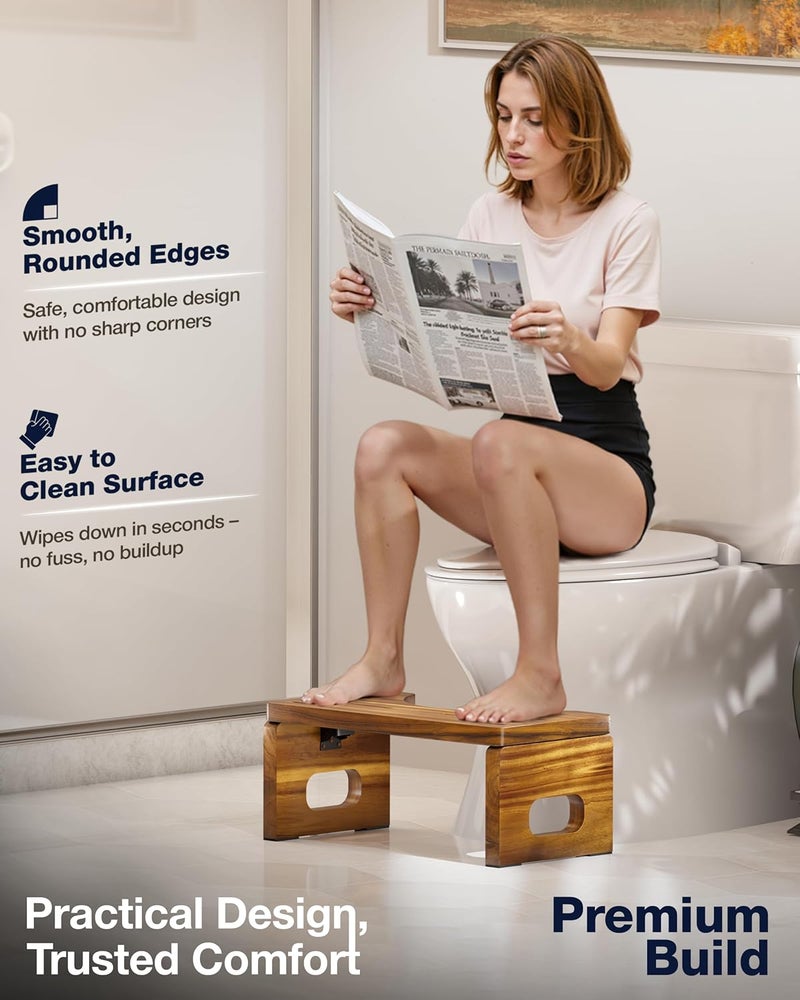 BLUEWEST Foldable Poop Stool, Acacia Wood Toilet Stool for Potty Training, 7 Inch Collapsible Bathroom Stool, Folding Squatty Potty Stool for Adults with Non-Slip - Image 5