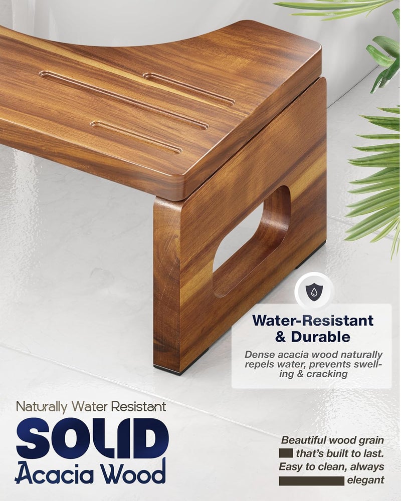 BLUEWEST Foldable Poop Stool, Acacia Wood Toilet Stool for Potty Training, 7 Inch Collapsible Bathroom Stool, Folding Squatty Potty Stool for Adults with Non-Slip - Image 2