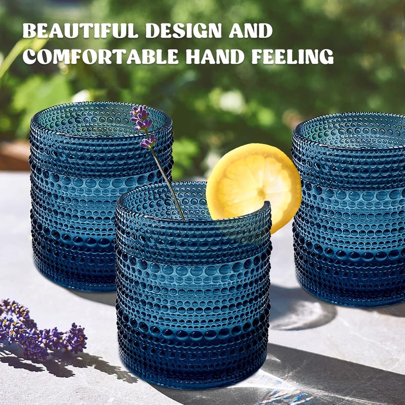 Set of 4 classic 12-ounce drinking glasses, vintage glass tumblers, aesthetic glasses for cocktails, whiskey, wine, beer, juice, coffee (blue) - Image 2
