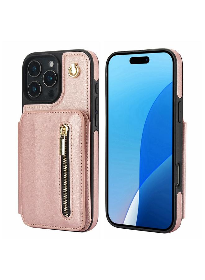 S-TOP Case For iPhone 16 Pro YM006 Skin Feel Zipper Card Bag Phone Case with Dual Lanyard - Image 1