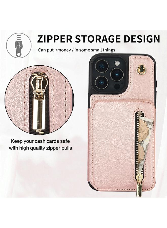 S-TOP Case For iPhone 16 Pro YM006 Skin Feel Zipper Card Bag Phone Case with Dual Lanyard - Image 5