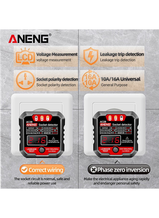 ANENG - ANENG Outlet Tester Receptacle Detector with Voltage LCD Display 250V Power Socket Checker Automatic Circuit Tester Polarity Voltage Test Wall Plug Electrical Tools - Image 1