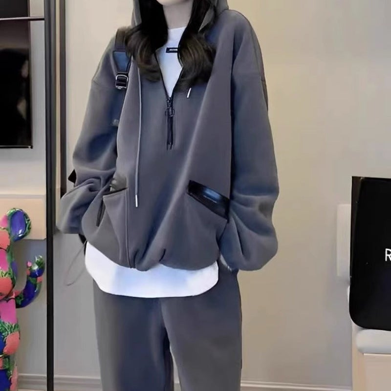 Plus Size Fashion Hoodie  Jogger Set Dark gray