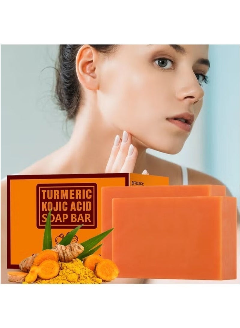 MOOYAM Kojic Acid Turmeric Soap 2 Bars with Dark Spot Corrector for Face and Body Brightens Skin Reduces Acne Marks and Improves Texture Deep Cleansing Moisturizing Bar - Image 1