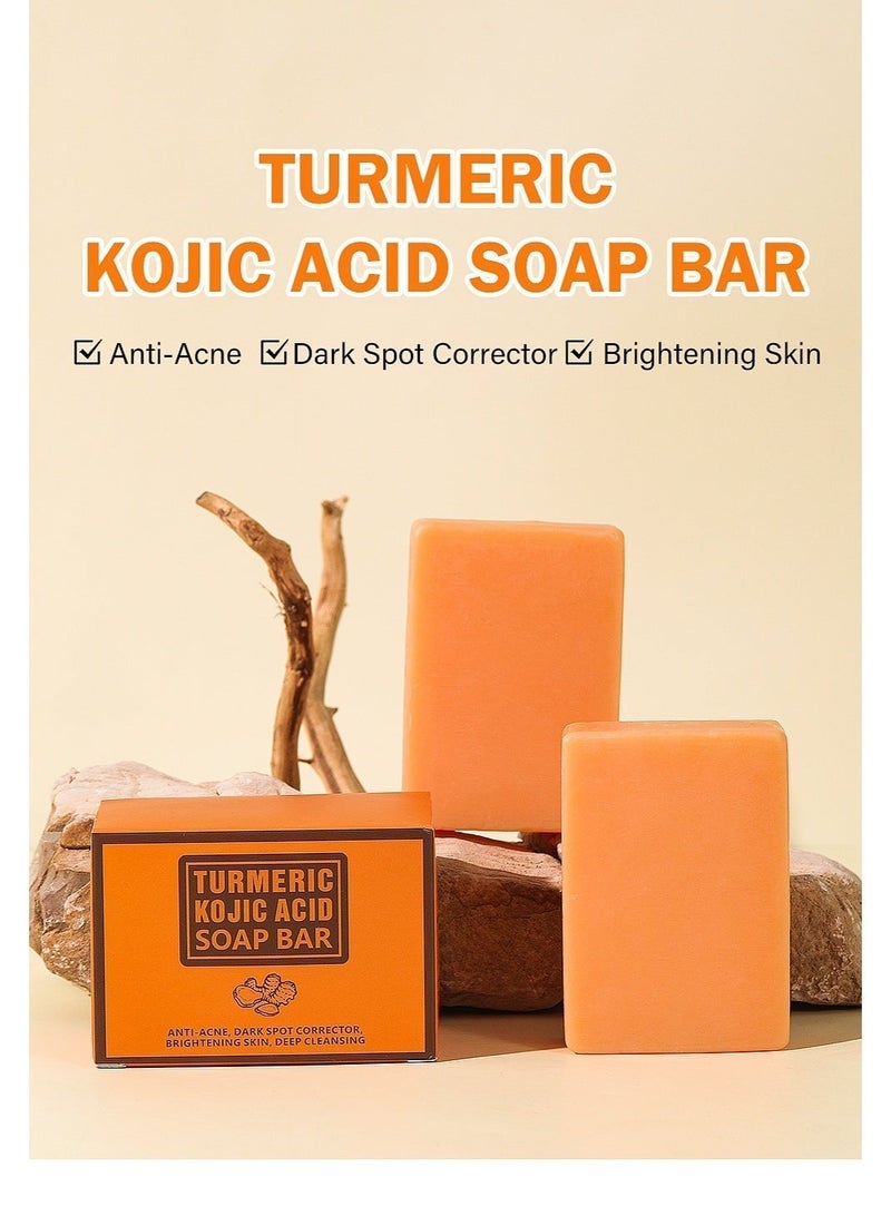 MOOYAM Kojic Acid Turmeric Soap 2 Bars with Dark Spot Corrector for Face and Body Brightens Skin Reduces Acne Marks and Improves Texture Deep Cleansing Moisturizing Bar - Image 3
