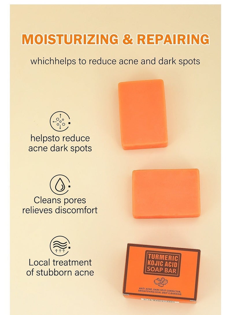 MOOYAM Kojic Acid Turmeric Soap 2 Bars with Dark Spot Corrector for Face and Body Brightens Skin Reduces Acne Marks and Improves Texture Deep Cleansing Moisturizing Bar - Image 4