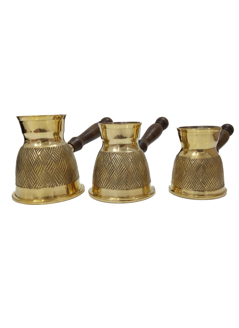 Premium Brass Turkish Coffee Warmer Turkish Style Brass Coffee Pot with Wooden Handle, Gold Brass Coffee Warmer 3 PC Set - pzsku/Z9D00F3F94FF5A0C74C38Z/45/_/1661814900/8476b601-32b0-400b-aaf1-0488fab3f607