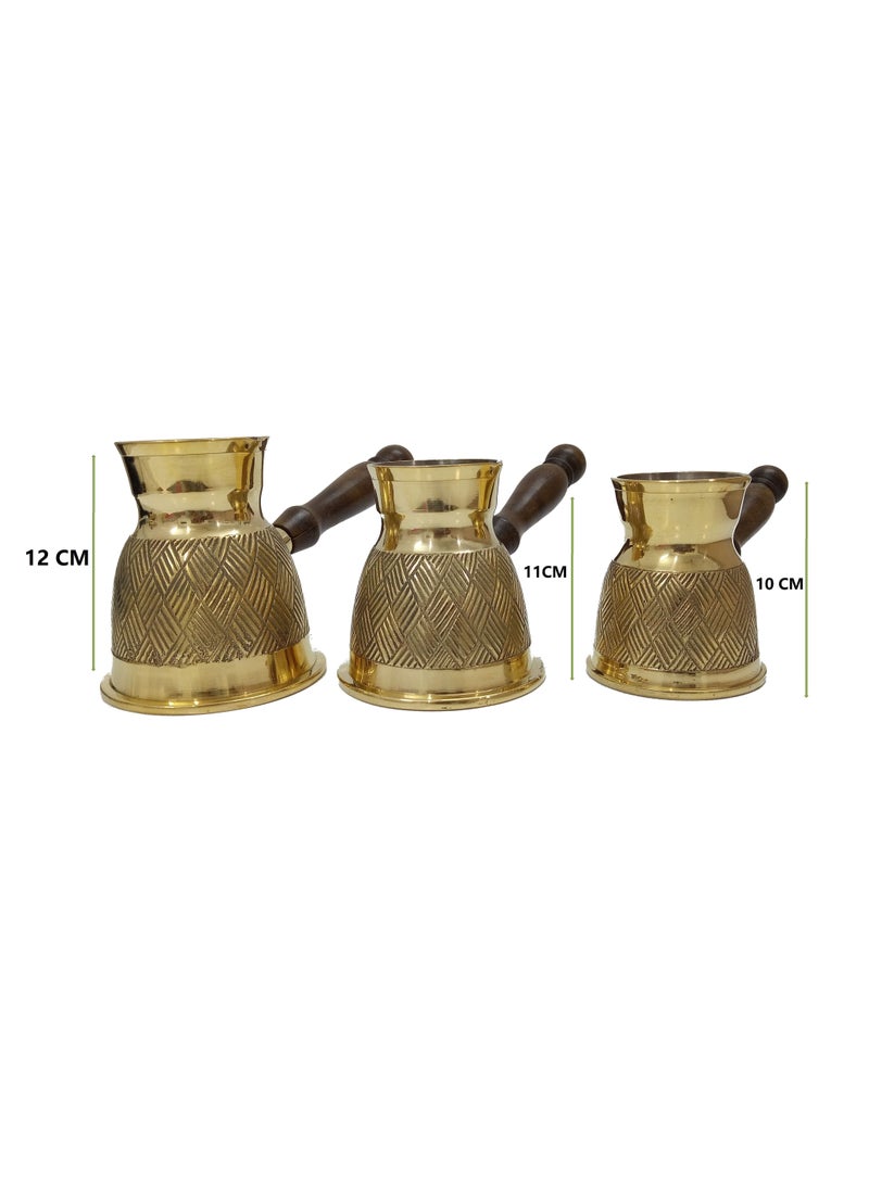 Premium Brass Turkish Coffee Warmer Turkish Style Brass Coffee Pot with Wooden Handle, Gold Brass Coffee Warmer 3 PC Set - pzsku/Z9D00F3F94FF5A0C74C38Z/45/_/1661815734/0fe4901f-a4c6-4906-ae2f-debc32241bdc