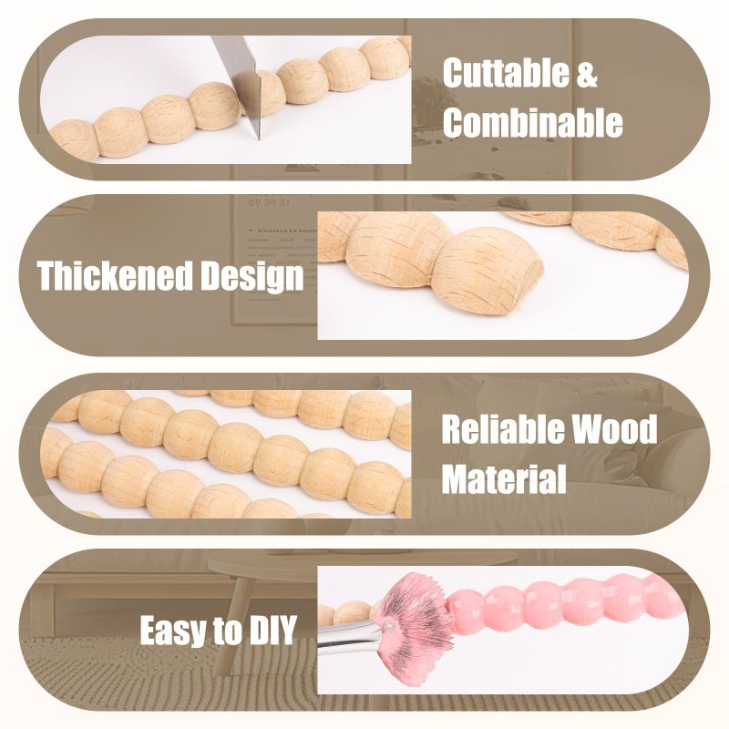 Hamminy Beaded Wood Trim Molding Decorative Half Wooden Bobbin Trim 15.7 Inch Unfinished 3D Decorative Molding Paintable for Home Wall Cabinet Door Window Bookshelf DIY Decoration (20mm, 6 Pcs) - Image 3