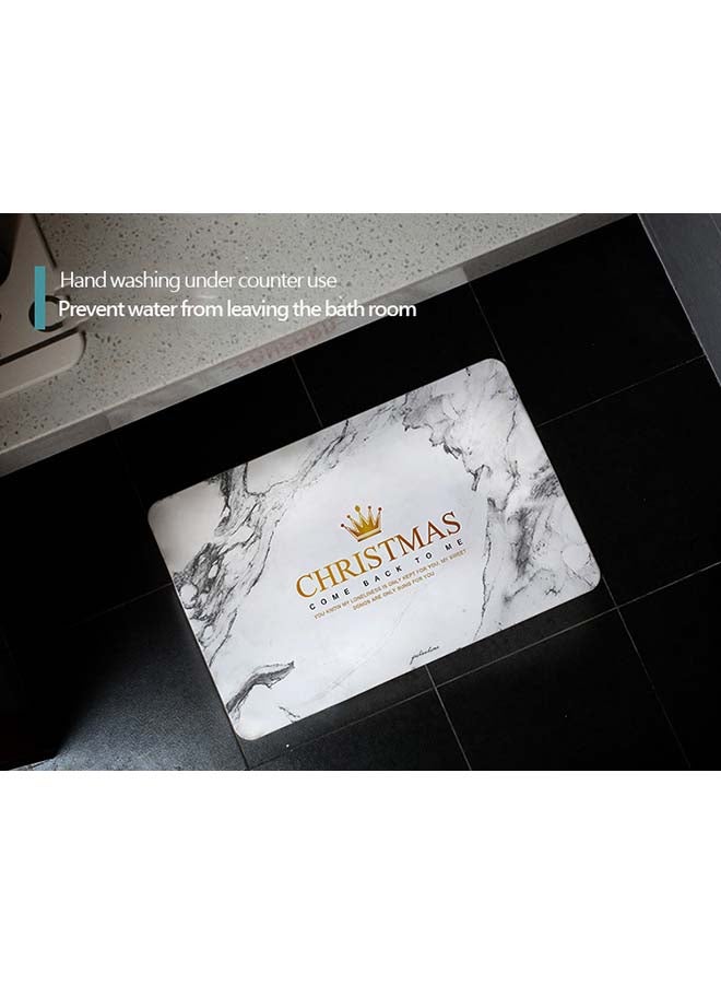 2 Pieces Diatom Mud Bathroom Christmas Marble Design Foot Mat White - Image 2
