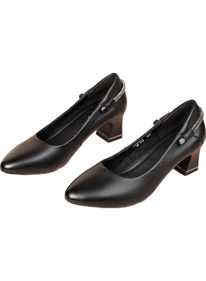 LAORENTOU Spring And Autumn Women'S Flats, Shallow Mouth Mid-Heel Leather Shoes, Chunky Heel Commuter Work Mom Shoes, Lb12272, Black, Size 37 - Image 3