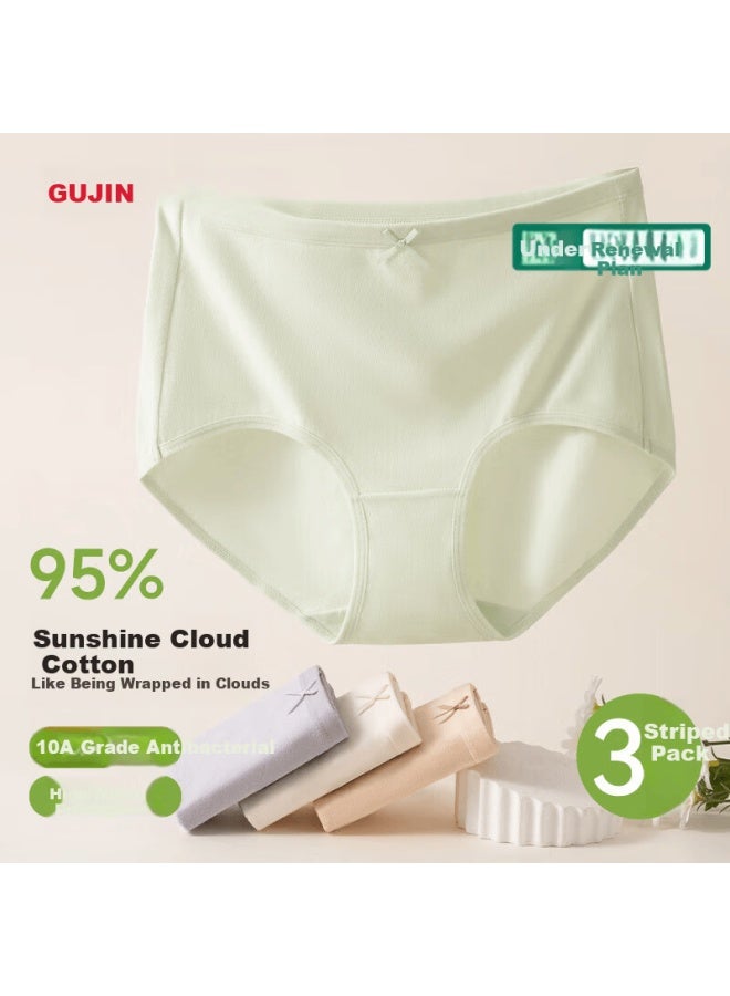 Gujin Women's 3-pack High-waist Cotton Antibacterial Briefs 10a, Tummy Control, Hip-lifting, Comfortable High-waist Panties - Image 1