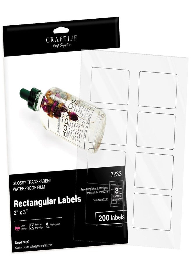 Craftiff 2x3 inch Clear Rectangle Stickers Labels Glossy Transparent for Laser Printer, Pack of 200, Printable Vinyl Sheets for Packaging Address Mail Business Craftiff - Image 1