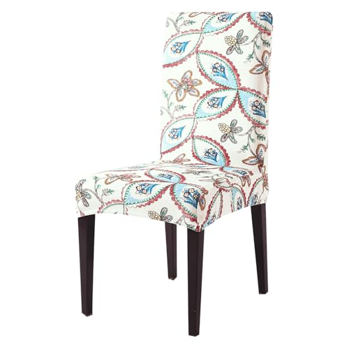 HOKIPO Premium Printed Velvet Dining Chair Cover Set of 1, Beige Persian Garden (AR-5794-D9) - Image 1