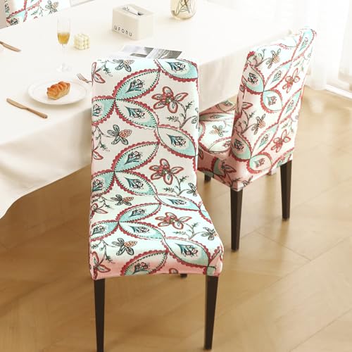 HOKIPO Premium Printed Velvet Dining Chair Cover Set of 1, Beige Persian Garden (AR-5794-D9) - Image 4