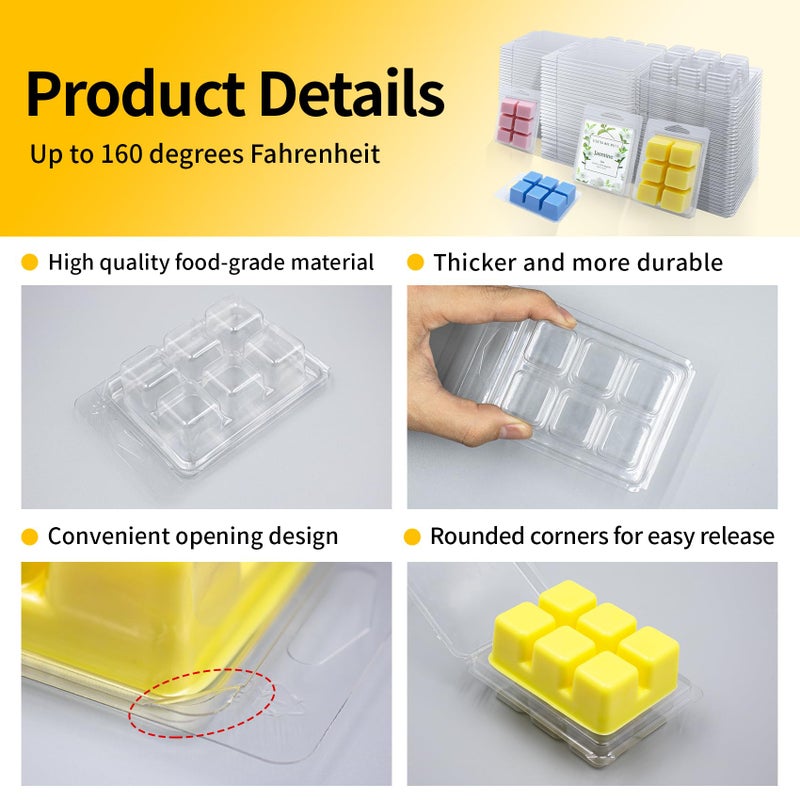 MGLIFEUL Wax Melt Container Clamshell Packaging Mold Box Stand for Plastic Clear Empty Wax Candle Melt Tart Packaging Cube Container Clamshell Mold Holder Organizer Tray Empty Shape Bulk wth Lid - Image 3