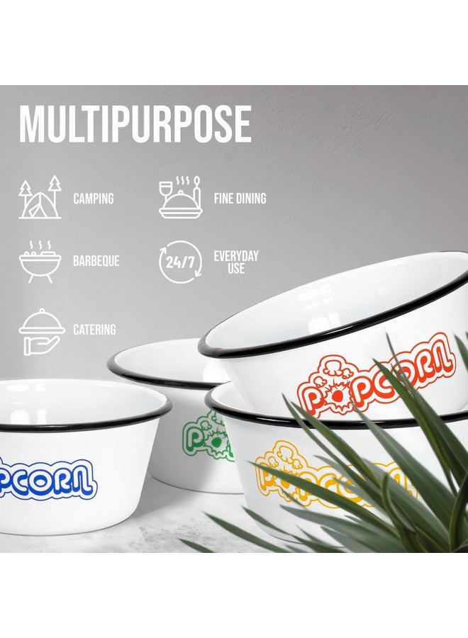 Red Co. Set of 5 White Enamelware Metal Classic 4 Quart and 1.2 Quart Popcorn Bowls, Assorted Color Prints/Black Rim - Image 5