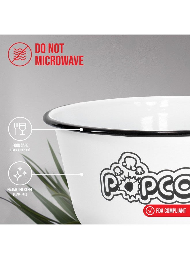 Red Co. Set of 5 White Enamelware Metal Classic 4 Quart and 1.2 Quart Popcorn Bowls, Assorted Color Prints/Black Rim - Image 3