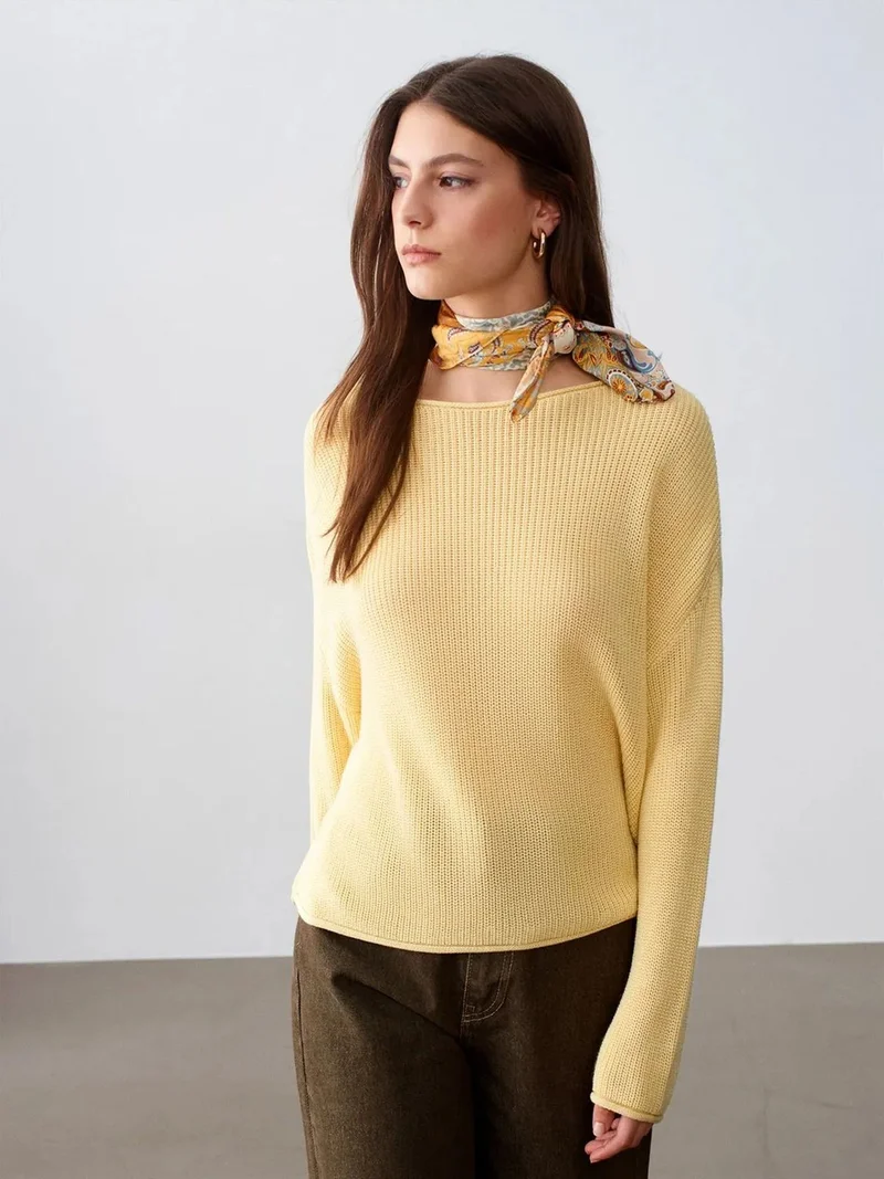ديلفين DILVIN Women's Ribbed Boat Neck Knit Sweater