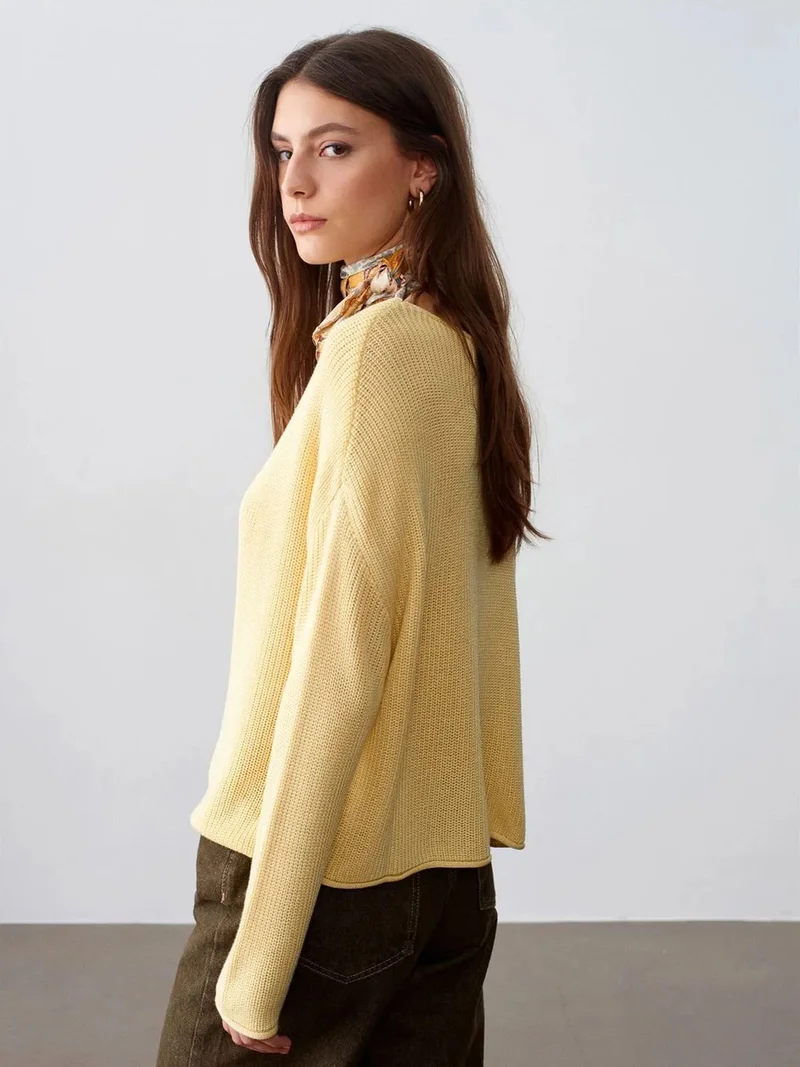 ديلفين DILVIN Women's Ribbed Boat Neck Knit Sweater