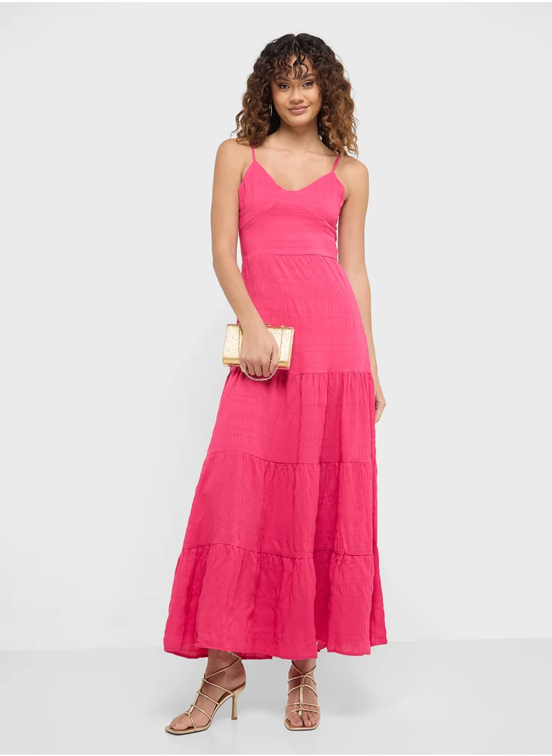 Ginger Strappy Tiered Maxi Dress With Back Bow Tie Up