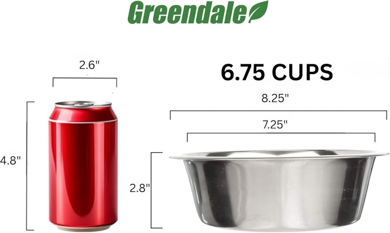 Greendale - 2 Pack - 6.75 Cup Capacity - Stainless Steel Metal Dog Bowls - Perfect for Dog Food and Water. Wrong Size? Click to Look at Our Size Options. - Image 2