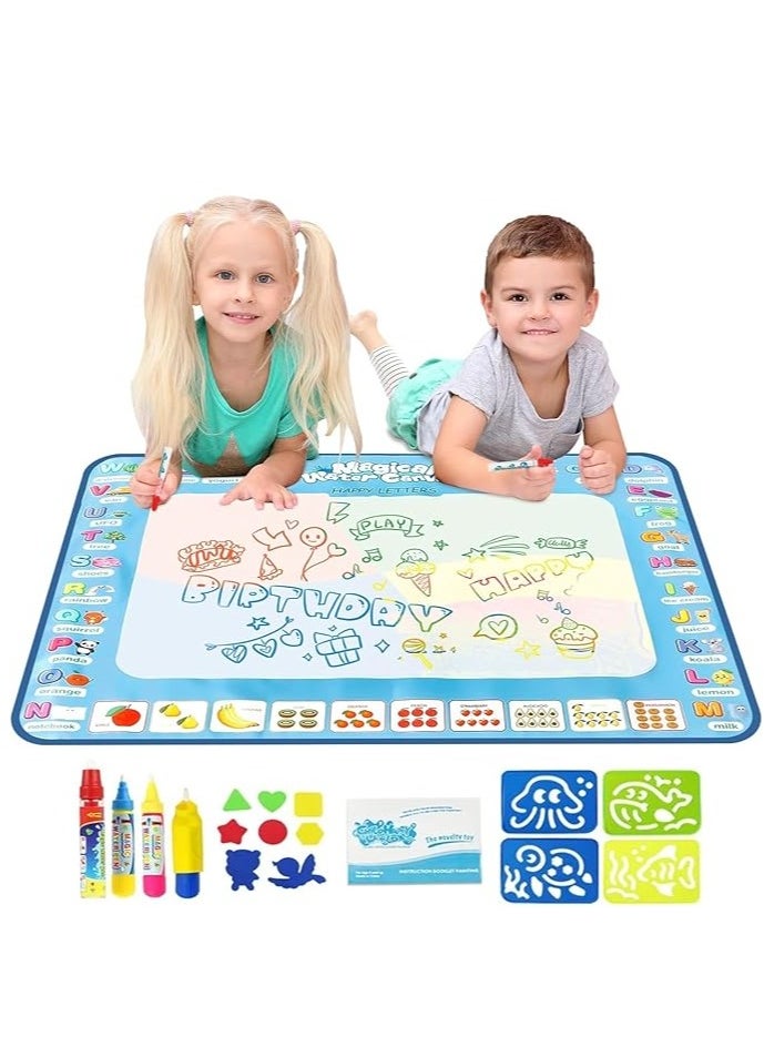 F.A.M.S F.A.M.S 100cm X 100cm Extra Large Water Doodle Aqua Mat, Colorful Creative Educational Water Drawing Doodling Coloring Mat for Kids Toddlers Boys Girls Age of 2 3 4 5 6 7 8  - Image 1