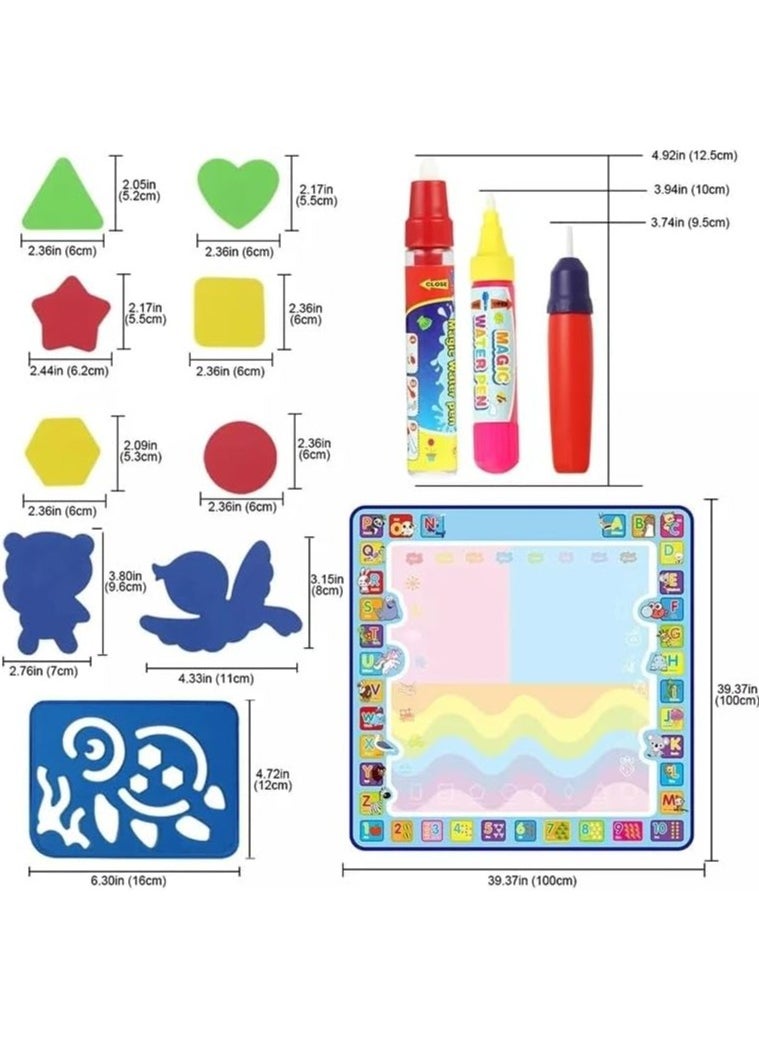 F.A.M.S F.A.M.S 100cm X 100cm Extra Large Water Doodle Aqua Mat, Colorful Creative Educational Water Drawing Doodling Coloring Mat for Kids Toddlers Boys Girls Age of 2 3 4 5 6 7 8  - Image 2