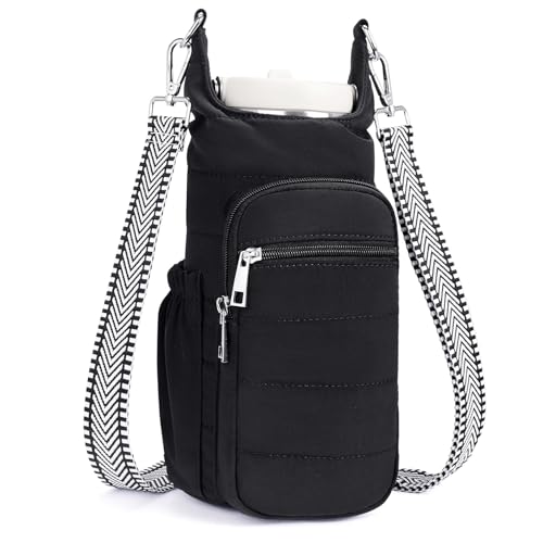 Lexiyat Water Bottle Bag 40 oz Crossbody Bag Insulated Carrier Purse Holder for Walking Hiking with Adjustable Strap Black - Image 1