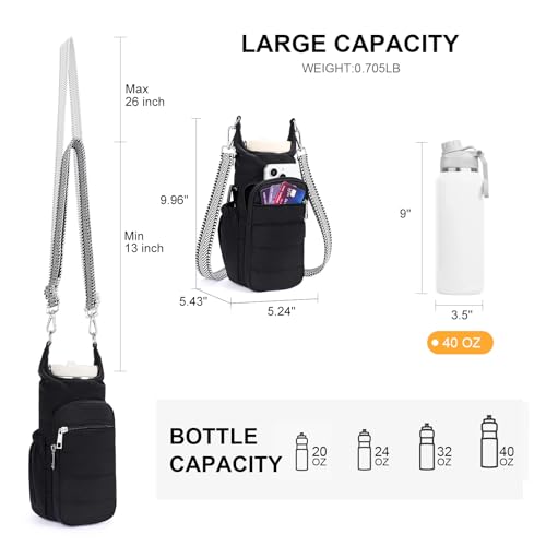 Lexiyat Water Bottle Bag 40 oz Crossbody Bag Insulated Carrier Purse Holder for Walking Hiking with Adjustable Strap Black - Image 5