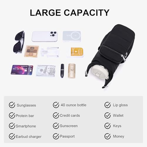 Lexiyat Water Bottle Bag 40 oz Crossbody Bag Insulated Carrier Purse Holder for Walking Hiking with Adjustable Strap Black - Image 4