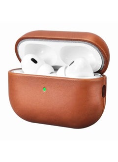 Leather Case Cove For Apple AirPods Pro Brown,Genuine Leather Shockproof Protective Cover for AirPods Pro Earphones Charging Case Support Wireless Charger Brown
