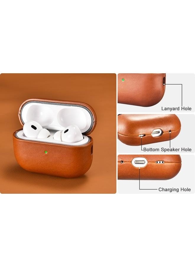 Generic - Leather Case Cove For Apple AirPods Pro Brown,Genuine Leather Shockproof Protective Cover for AirPods Pro Earphones Charging Case Support Wireless Charger Brown - Image 1