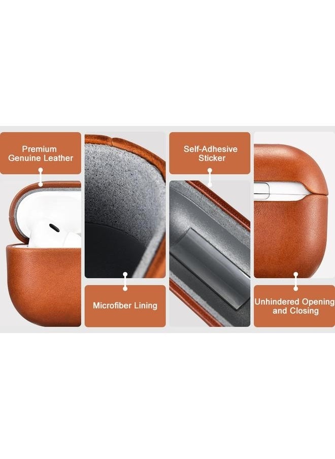 Generic - Leather Case Cove For Apple AirPods Pro Brown,Genuine Leather Shockproof Protective Cover for AirPods Pro Earphones Charging Case Support Wireless Charger Brown - Image 1
