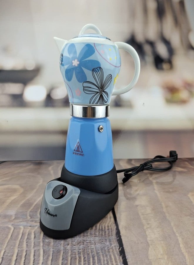 UNIWARE 6 Cup Professional Electric Espresso/Moka Coffee Maker (Blue) - Image 1