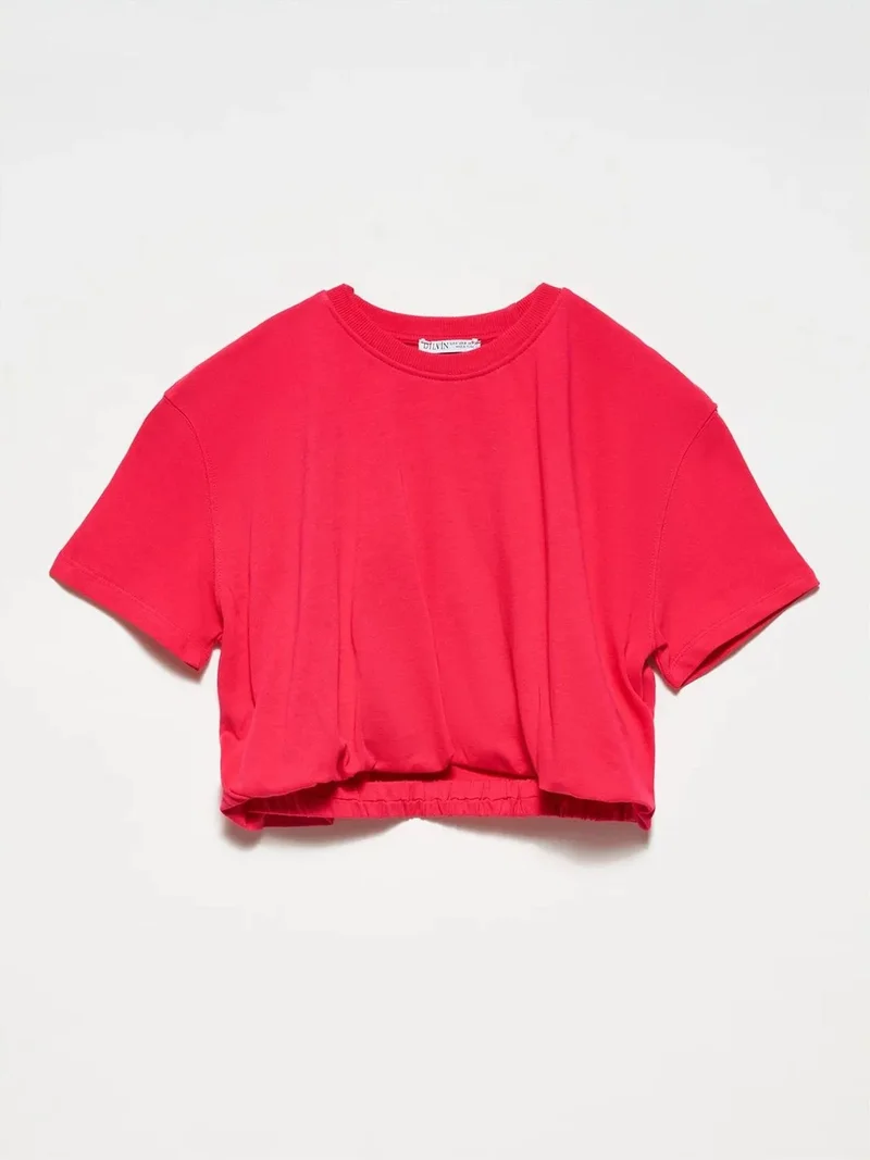 ديلفين Dilvin Women's Crop Crew Neck Cotton T-Shirt