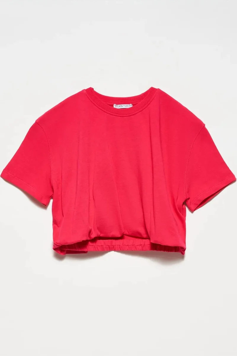 DILVIN Women's Crop Crew Neck Cotton T-Shirt