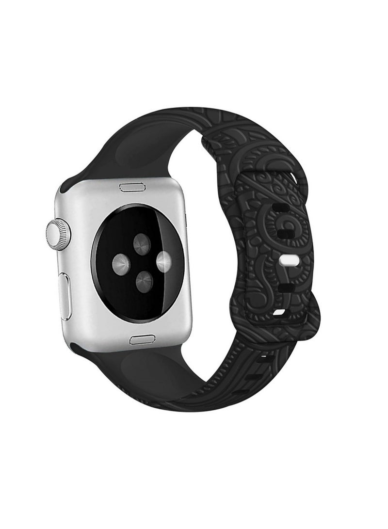 Black 42/44/45/49mm Universal Compatible With Apple Watch, Suitable For Men And Women, Silicone Embossed Engraving Strap Wristband Compatible With Iwatch Ultra Se - Image 1