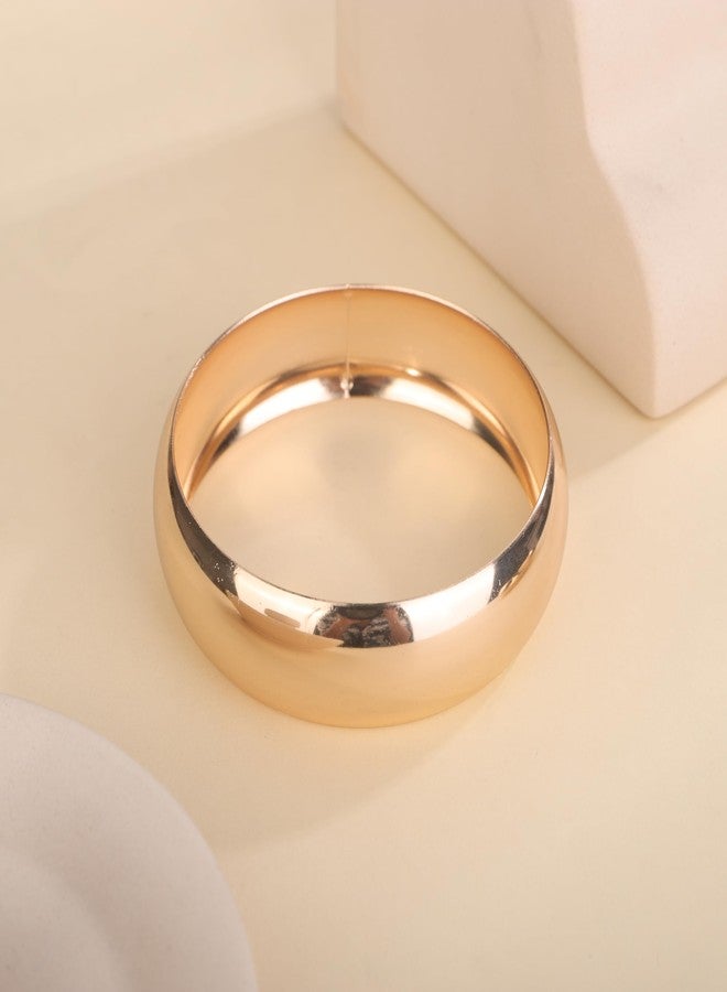 Chargances 3pcs Gold Chunky Bangle Bracelets Trendy Wide Statement Minimalist Cuff Set Fashion Wrist Bracelet Jewelry Accessories for Women (Gold) - Image 5