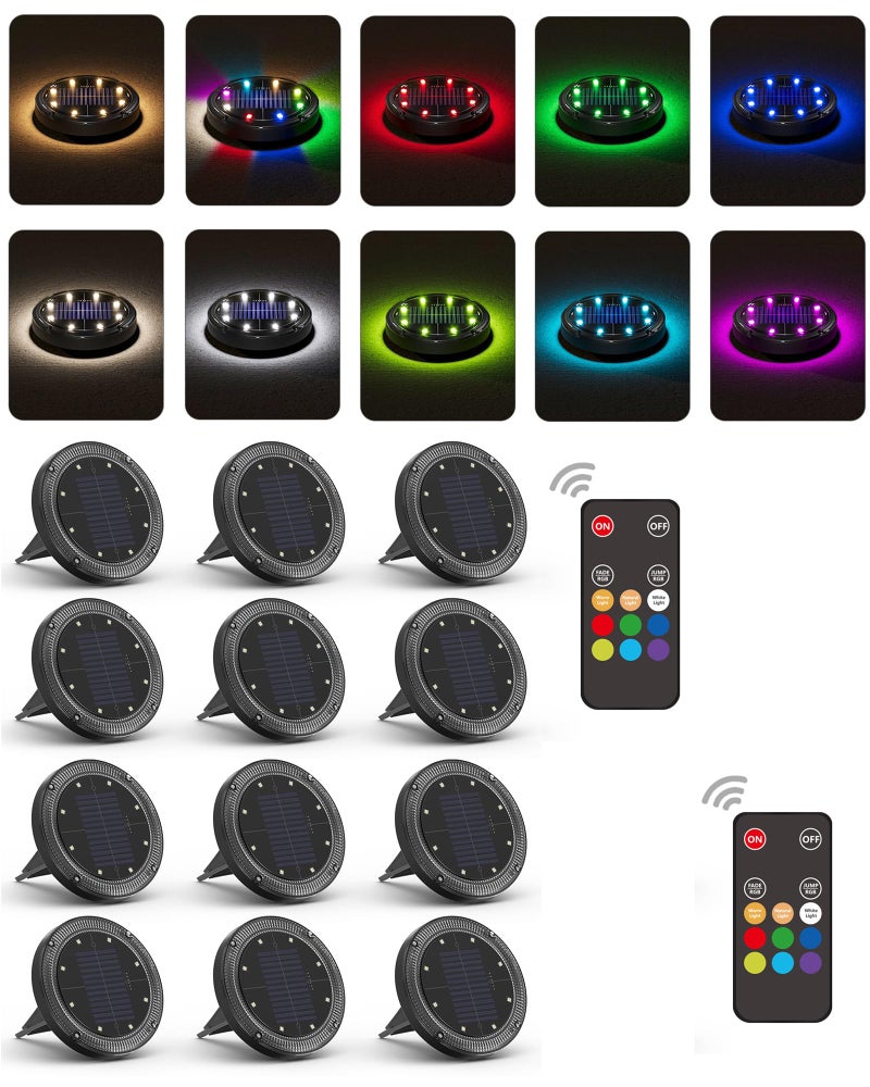 VIODAIM Color Changing Solar Ground Lights with 33ft Long Distance Remote Control - Flat Solar Lights Outdoor Waterproof - Pathway Lights Solar Powered for Yard Decorative Outside Lawn Walkway [12 Pack] - Image 1