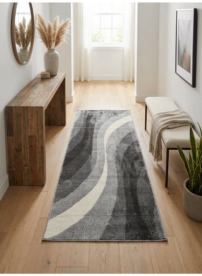 Noon East Carpet Rug Woven with Soft Texture |Prism Point Design  - Light Grey | Size - 80x150 cm - 2.6x5 ft |For Bedside runners, In front of TV units, Entry Hallway - Image 1