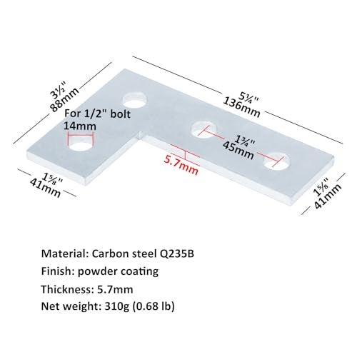 heneng 6 Pcs 4 Hole Flat Plate Fitting for 1-5/8" Strut Channel, Flat Plate Bracket Corner Brace, 7/32" Thick - Image 2