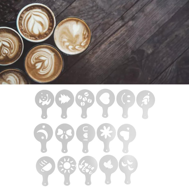 16PCS Coffee Stencils Multipurpose Cake Decorating Stencils for DIY Coffee Cake Fondant Chocolate Cappuccino - Image 3